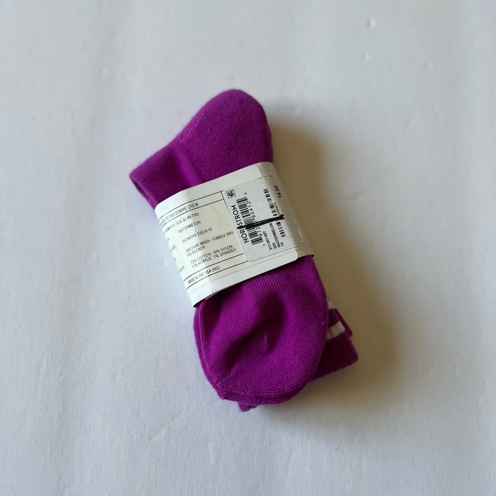 AMERICAN TRENCH RETRO DOUBLE STRIPE CREW SOCKS FUCHSIA PURPLE OS NWT